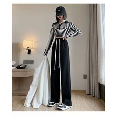 韓版高腰直筒休閒闊腿長褲