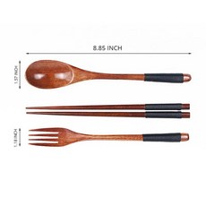 1pc 나무 젓가락 포크 스푼 3 피스 세트 꼬기 일본식 식기 주방 홈 젓가락 포크 스푼 칼 붙이 세트, Tie black lines