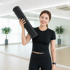 통품스토어 150kg하중 롱 스트레칭 폼롤러 전문 마사지 등스트레칭기구 과학적 경도 스트레칭 폼롤러, 블랙, 1개