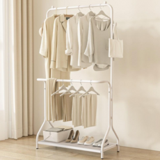 라보토리 철재 이동식2단 스탠드 행거, 화이트