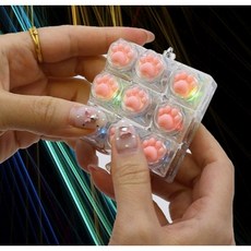 LED 불빛 고양이발 9구 냥발 키캡키링 딸깍이 손장난감 키보드 클리커 피젯 키홀더 가방 키링 어린이날선물, 투명9구, 1개