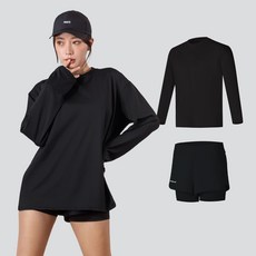 [SET] 여자 래쉬가드 상하의 세트 베이직 루즈핏 긴팔 수영복 투인원 반바지 레깅스 빅사이즈 비치웨어