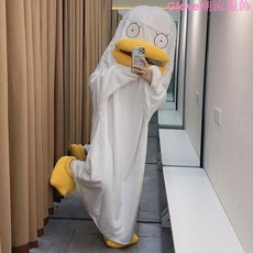 抖音同款大白鴨睡衣男女秋冬季法蘭絨睡袋搞怪沙雕連體睡衣可外穿可愛睡衣 暖和 搞怪情侶睡衣 居家服 舒適