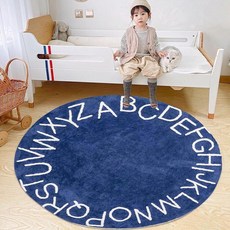 Poowe ABC 원형 어린이 러그 교육용 러그 인조 울 알파벳 아기 크롤링 매트 활동 센터피스 놀이 매트 - 남아 여아 침실 놀이/게임방을 위한 이상적인 선물 라운드 10, Round 31.5", 알파벳-딥 블루