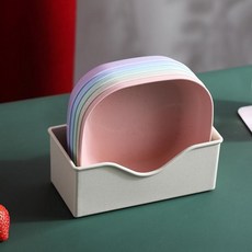 디저트 접시 플라스틱 세트 깊은 디너 소형 디스크 사각, 1개, 혼합 색상 5개 세트+보관함