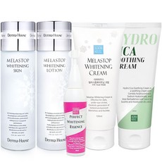 화이트닝 대용량4종(미백스킨+미백로션+미백대용량크림+미백에센스)+시카 대용량 수분크림120ml/ 미백 잡티관리 수분공급, 1세트