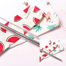 스테인레스 네임빨대 1+1 반영구빨대 다회용빨대, 폰트1 수박