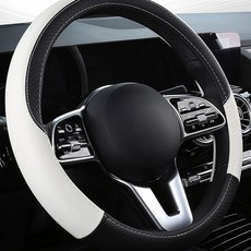 자동차 가죽 핸들커버 봉고 포터 G70 K3 K5 K9 QM6 SM3 SM5 SM7 코란도 올란도 레이 스포티지 니로 스파크 셀토스 그랜저 스타리아 캐스퍼 베뉴 37cm 38cm, 블랙+화이트