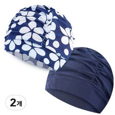 수영모모자 주름 스판 수모 아쿠아로빅수영모, 꽃무늬네이비+네이비, 2개