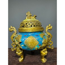 景泰藍雙喜字龍紋獅子香爐擺件, 1個