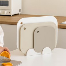 KOUJI 叩吉好物 三件式砧板組 附立式收納架 食材分切專用 PP材質, 1個, 小號砧板