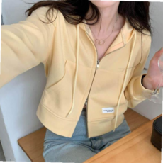 크롭후드 베이직 다자인 후드 집업 크롭스타일 패션