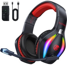 Fachixy 게이밍 헤드셋 FC100 가상 7.1채널 3D 사운드 저지연 2.4GHz 무선 노이즈 캔슬링 마이크 PC PS5 겸용, 블랙레드, 프로