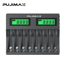 PUJIMAX AA/AAA 겸용 Ni-MH/Ni-Cd 급속충전기 충전배터리 1-8개 동시 충전기 MCU 스마트 제어 LCD 화면 잔량표시 검색 케이스 충전기 LCD006, 1