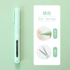 다기능 핸드 계정 절단 접이식 가위 미니 조각 칼 종이 트리밍 유틸리티 나이프, 녹색