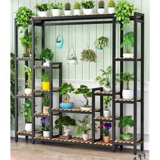 공중식물 대형 진열대 화분 발코니 행잉 선반 스탠드 거치대, G. 블랙 프레임 탄산나무 100x30x172