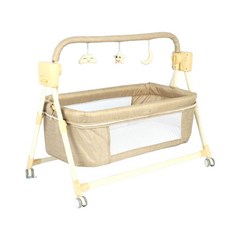 嬰兒搖牀多功能可移動摺疊搖籃新生兒電動搖搖椅玩具寶寶安撫睡籃, 淺卡其升級電動款