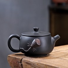 紫陶复古茶壶手工紫砂功夫茶具家用茶桌可养泡茶壶单壶茶道摆件礼, 1個, 紫陶荷韵壶