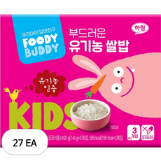 하림 푸디버디 키즈 부드러운 유기농 쌀밥, 140g, 27개