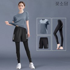 꽃소담 여성 빅사이즈 헬스복 세트 반팔 긴바지 3종세트 헬스 조깅 필라테스 운동복 상하의 세트