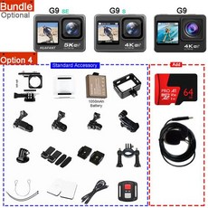 디지털 줌 카메라 휴대용 액션 5K 30FPS 4K 60FPS 48MP 2.0인치 터치 LCD EIS 듀얼 스크린 Wi-Fi 170도 DVR 웹캠 방수 30M 5배 스포츠, 12)Option 4, 12) Option 4  G9SE
