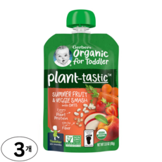 Gerber 유기농 이유식 생후 열두개월 이상 여름 과일 및 베지 스매시 귀리 함유, 3개, 99g, SUMMER FRUIT & VEGGIE SMASH