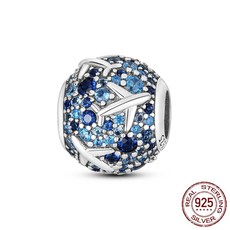 MULA 925 스털링 실버 블루 시리즈 세계 글로브 매력 지구 비행기 펜던트 비즈 여성을위한 원래 팔찌에 맞게 DIY, KTC081, 1개
