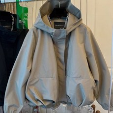 트렌디 여성 루즈핏 후드 아우터 심플 경량 숏 자켓 긴팔 패션 캐주얼 간절기 자켓