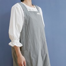 NENAI 린넨 롱기장 앞트임 워피스형 앞치마, 그레이, 4개