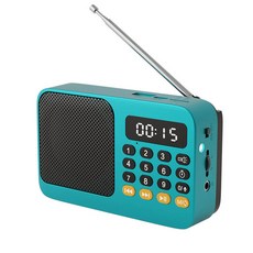 휴대용 미니 아날로그 라디오 효도 등산 캠핑 충전식 디지털 FM USB TF MP3 플레이어 음악 스피커 장치 LED 디스플레이 포함, 1)Blue