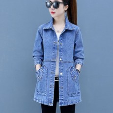 besteffie 여성 롱 데님청자켓 스텐다드핏 자수레터링 디자인 데님 트렌치코트 가을 겨울신상 모던 패션 K16