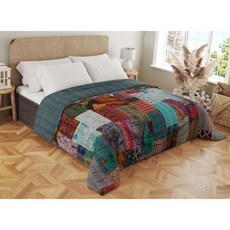 마루부미 수제 코튼 퀼트 칸타 담요 인도 실크 사리 패치워크 (회색 트윈 (60\"x 90\"), 트윈(60인치 x 90인치), 회색