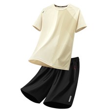 KXY ONE 男士冰絲運動套裝 夏季短袖短褲兩件套 涼感速乾透氣 大尺碼休閒運動服