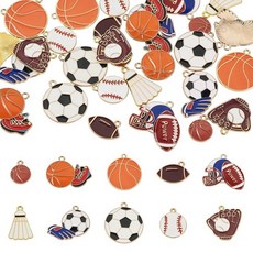 Craftora 주얼리 제작용 스포츠 테마 합금 에나멜 참 30개 골든 펜던트 축구 농구 럭비 배드민턴 야구 펜던트 목걸이 팔찌 DIY 공예용, 10가지 스타일-30개
