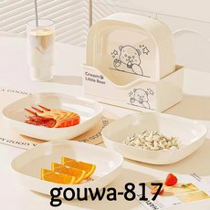 gouwa-817 귀여운 캐릭터 가정용 다용도 플라스틱 간식 접시 세트, 접시5개+트레이, 2세트