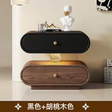 懸浮實木床頭櫃 帶感應燈創意臥室床邊櫃, BQ1懸浮貓抓皮黑色+胡桃木色(特級松木+亞克力+水晶球+感