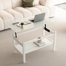 리프트 테이블 거실 쇼파 강화유리 커피 테이블 제이더블유퍼니처, 화이트