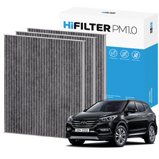 2+1 하이필터 PM 0.3 활성탄 자동차 에어컨 필터 현대, 3개, 싼타페 DM (3세대) HI-B102
