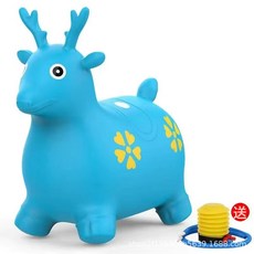 兒童搖搖馬寶寶嬰兒2025新款木大人可坐歲1-2騎馬3歲充氣馬跳跳馬, 1個, 藍鹿-無音樂:無規格