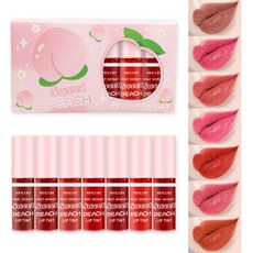 립틴트 글로우 글로즈 7가지 색상 립 틴트 얼룩 세트 워터리 미니 리퀴드 매트 립스틱 다용도 치크 보습력 있는 통통한 글로스 가벼운 논스틱 오래 지속되는 생생한 메이크업, Peach