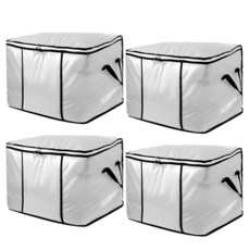 4팩 75L 의류 보관 가방 이불 보관 가방 접이식 옷장 오거나이저 강화된 손잡이 옷 담요 이불 및 베개용, 4팩 75L 의류 보관 가방, 이불 보관 가방, 접이식