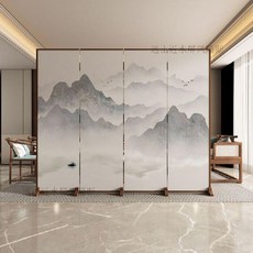 전통 민화 병풍 산수화 파티션 차례 가림막 매화 화조도, A. 애쉬 우드 45x180+4도어+베이스