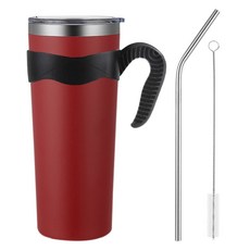 대용량 텀블러 800ml + 손잡이 + 스텐 빨대 + 세척솔 세트 보온 보냉 스텐 물병 보온병 보냉병 핸들 냉텀블러 리유저블 아이스 콜드컵 휴대용, 1세트, R99866R(레드