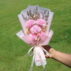 FLOWER PARTY 香皂花束禮盒 康乃馨玫瑰向日葵乾燥花, 粉色康乃馨 送燈送袋子送卡片