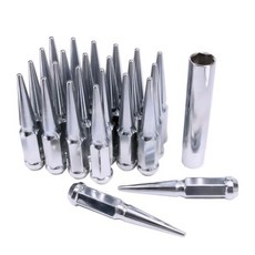 24개 휠 스파이크 러그 너트 14mm x 1.5 쉐보레 실버라도 타호 4.4인치 높이용 1개 소켓 키 포함 빨강 해외 직배송, Chrome