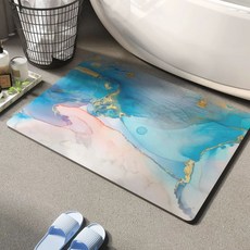 욕실 화장실 주방매트 베어브릭 미끄럼방지 발매트 도톰 사각 40x60 규조토 물흡수, 1개, H. 금빛 파랑 직사각형