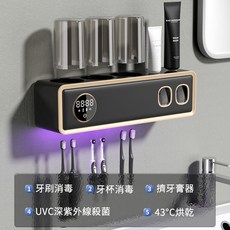 智能牙刷架 RA-933B，具備UVC紫外線消毒與43°C熱風烘乾功能, 消毒牙刷架黑色【消毒+烘乾】, RA-933B