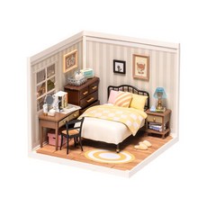 Robotime Rolife 若態若來 超級世界商店DIY小屋 袖珍屋 積木拼圖 拼裝 生日新年禮物 擺件裝飾, 1個, 晚安好夢 臥室(含燈), multicolor, 100片