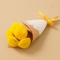 아트 종이꽃 미니 부케 제작 키트 졸업 기념 선물 옐로우 컬러 레이스 랩핑 리본, 상세페이지 참조