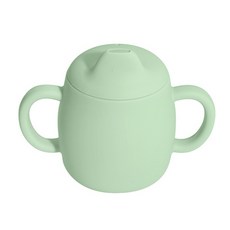 寶寶學習餐具套組，餐盤可分格，好握叉匙，鴨嘴吸管學習杯，矽膠安全無毒，強力吸盤, 1個, 綠色鴨嘴學習杯